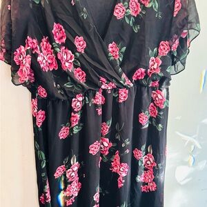 Floral Black Dress with Pink Roses